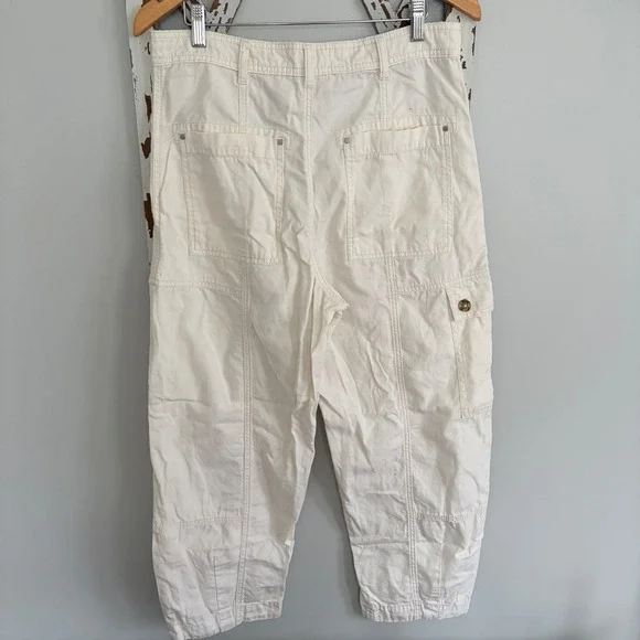 Anthropologie Cream Wide-Leg Utility Pants - Picture 3 of 8